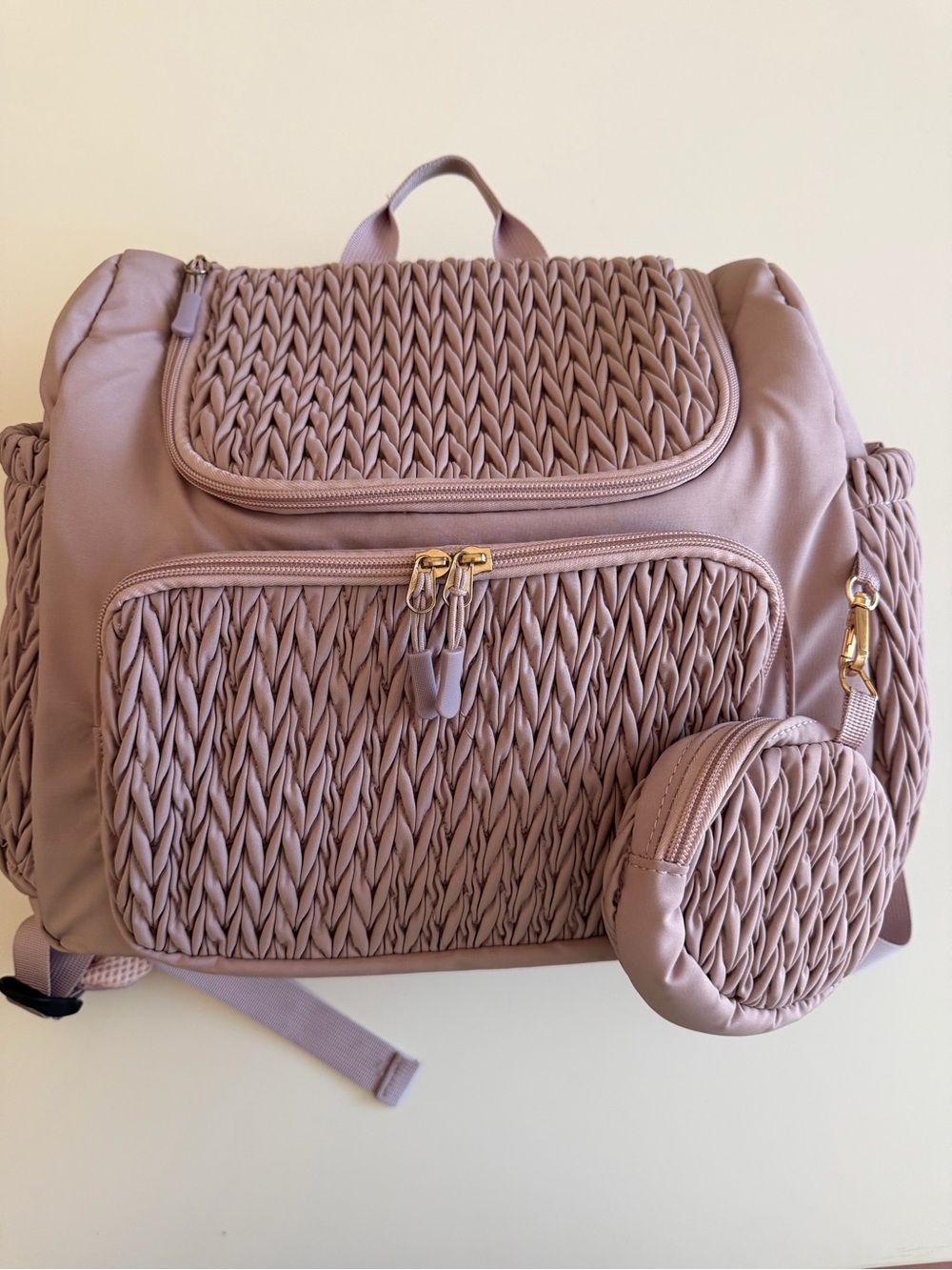 Texture Backpack Tote/Diaper Bag with changing mat & insulation- Mauve Pink